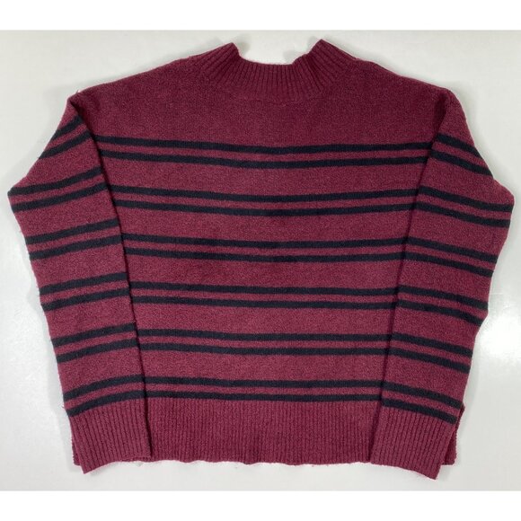 Ana A New Approach Womens Burgundy Red Black Striped V-Neck Sweater Size Small - Picture 2 of 4